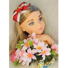 Tiara Infantil Branca e Vermelha Com Aplique de Florzinha