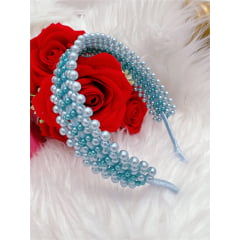 Tiara Infantil de Pérolas Azul Bebê Larga Luxo