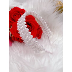 Tiara Infantil de Pérolas Branca Larga Luxo