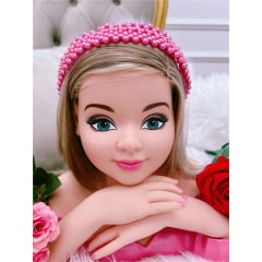 Tiara Infantil de Pérolas Rosa Chiclete Larga Luxo
