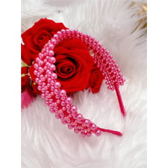 Tiara Infantil de Pérolas Rosa Chiclete Larga Luxo