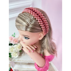 Tiara Infantil de Pérolas Rose e Marsala Larga Luxo