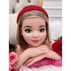 Tiara Infantil de Pérolas Vermelha Larga Luxo