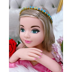Tiara Infantil Dourada Com Pedras Furta-Cor
