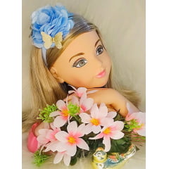 Tiara Infantil Flor Azul Bebê Aplique de Borboletas Strass