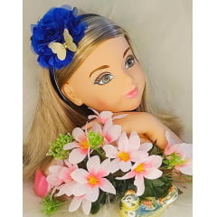 Tiara Infantil Flor Azul Royal Aplique de Borboletas Strass