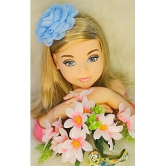 Tiara Infantil Flor de Rosas Delicada Azul Bebê C/ Strass