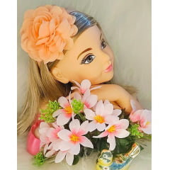 Tiara Infantil Flor de Rosas Delicada Pêssego C/ Strass Luxo