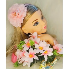 Tiara Infantil Flor de Rosas Delicada Rosa C/ Strass Luxo