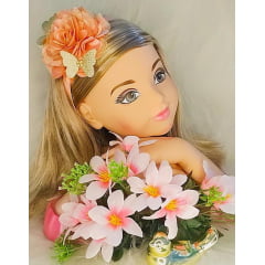 Tiara Infantil Flor Goiaba C/ Aplique de Borboletas Strass