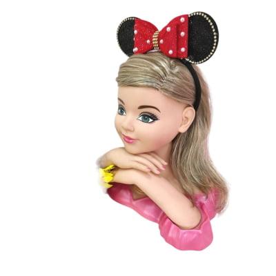 Tiara Infantil Minnie Vermelha Preta Pérolas Strass Tule