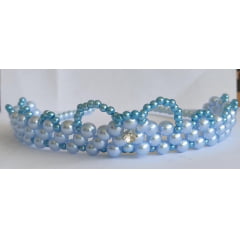 Tiara Infantil Princesa Coroa de Pérolas Azul e Strass