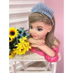 Tiara Infantil Realeza Coroa de Pérolas Azul Super Luxo