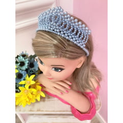 Tiara Infantil Realeza Coroa de Pérolas Azul Super Luxo