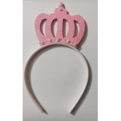 Tiara Infantil Rosa Coroa Arco Branco Com Pérolas