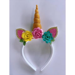 Tiara Infantil Unicórnio Dourado Luxo com Strass
