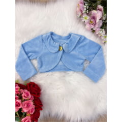 Bolero Infantil Azul Bebê Plush Luxo Com Botão