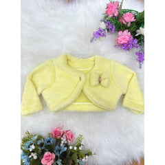 Bolero Infantil de Pelúcia Amarelo Plush Luxo e Botão Laço Stass