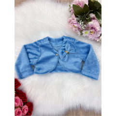 Bolero Infantil de Pelúcia Azul Plush Botão Laço Stass