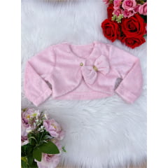 Bolero Infantil de Pelúcia Rosa Bebê Plush Botão Laço Stass