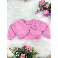 Bolero Infantil de Pelúcia Rose Plush Luxo e Botão Laço Stass