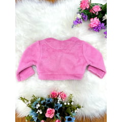 Bolero Infantil de Pelúcia Rose Plush Luxo e Botão Laço Stass