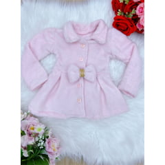 Casaco Baby Pelúcia Rosa Bebê C/ Laço Fofura Luxo