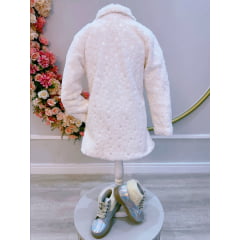 Casaco Infantil Pelúcia Forrado Off White C/ Brilho e Botões