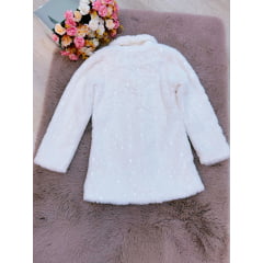 Casaco Infantil Pelúcia Forrado Off White C/ Brilho e Botões