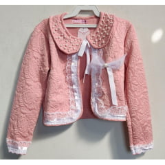 Casaqueto Rose Com Desenhos de Rosas e Aplique de Pérolas