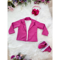 Jaqueta infantil Pink Com Forro Luxo Couro Sintético