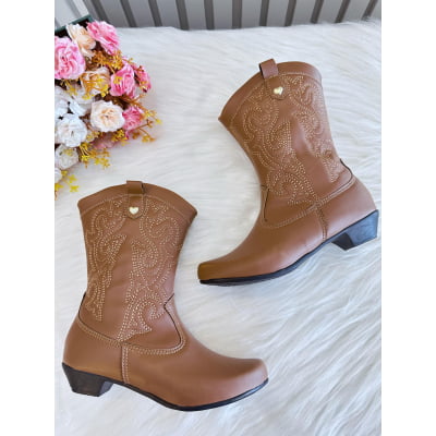 Bota infantil Boiadeira Texana Caramelo Com Zíper e Salto