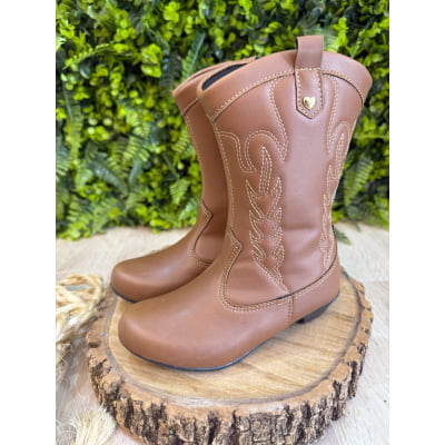 Bota infantil Boiadeira Texana Com Zíper e Salto Caramelo