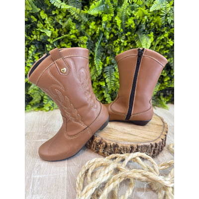 Bota infantil Boiadeira Texana Com Zíper e Salto Caramelo