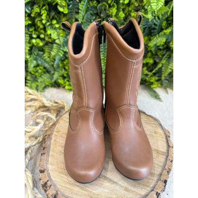 Bota infantil Boiadeira Texana Com Zíper e Salto Caramelo