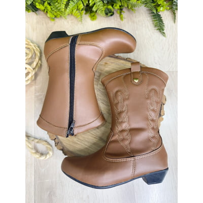 Bota infantil Boiadeira Texana Com Zíper e Salto Caramelo