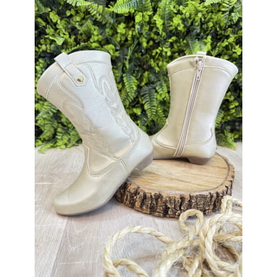Bota infantil Boiadeira Texana Com Zíper e Salto Dourado
