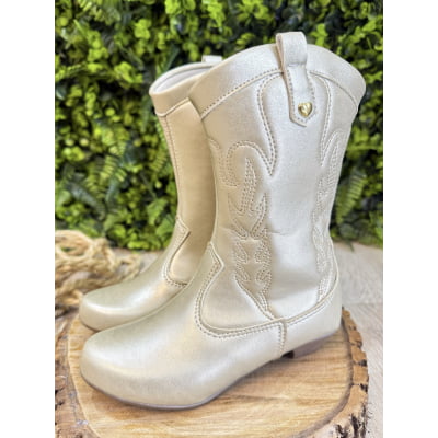 Bota infantil Boiadeira Texana Com Zíper e Salto Dourado