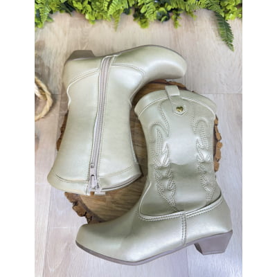 Bota infantil Boiadeira Texana Com Zíper e Salto Dourado