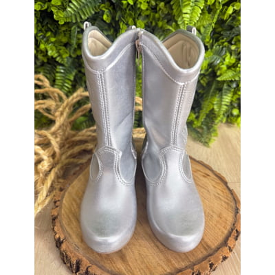 Bota infantil Boiadeira Texana Com Zíper e Salto Prata