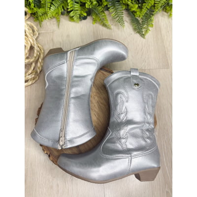 Bota infantil Boiadeira Texana Com Zíper e Salto Prata