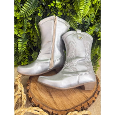 Bota infantil Boiadeira Texana Com Zíper e Salto Prata