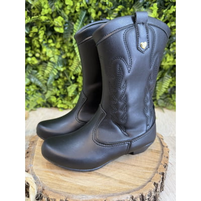 Bota infantil Boiadeira Texana Com Zíper e Salto Preta