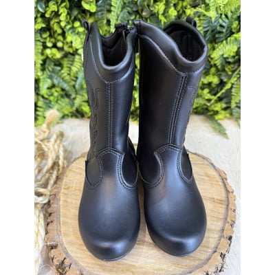 Bota infantil Boiadeira Texana Com Zíper e Salto Preta