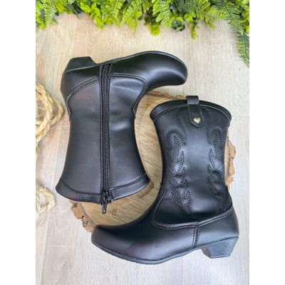 Bota infantil Boiadeira Texana Com Zíper e Salto Preta