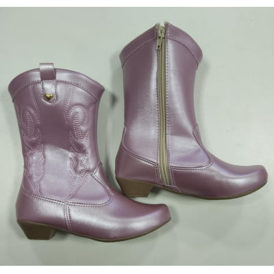 Bota infantil Boiadeira Texana Rose Metalizado Com Zíper e Salto Bota infantil Boiadeira Texana Rose Metalizado Com Zíper e Salto
