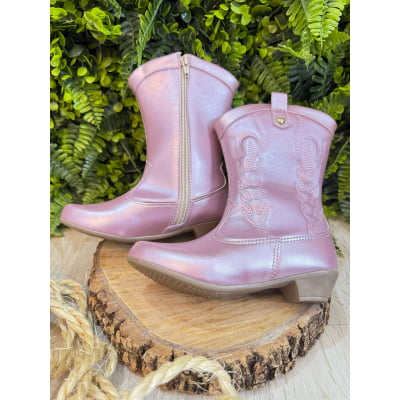 Bota infantil Boiadeira Texana Rose Metalizado Com Zíper e Salto