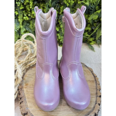 Bota infantil Boiadeira Texana Rose Metalizado Com Zíper e Salto