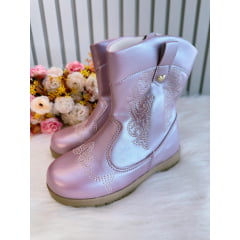 Bota infantil Boiadeira Texana Rose Metalizado Com Zíper Luxo