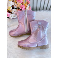 Bota infantil Boiadeira Texana Rose Metalizado Com Zíper Luxo